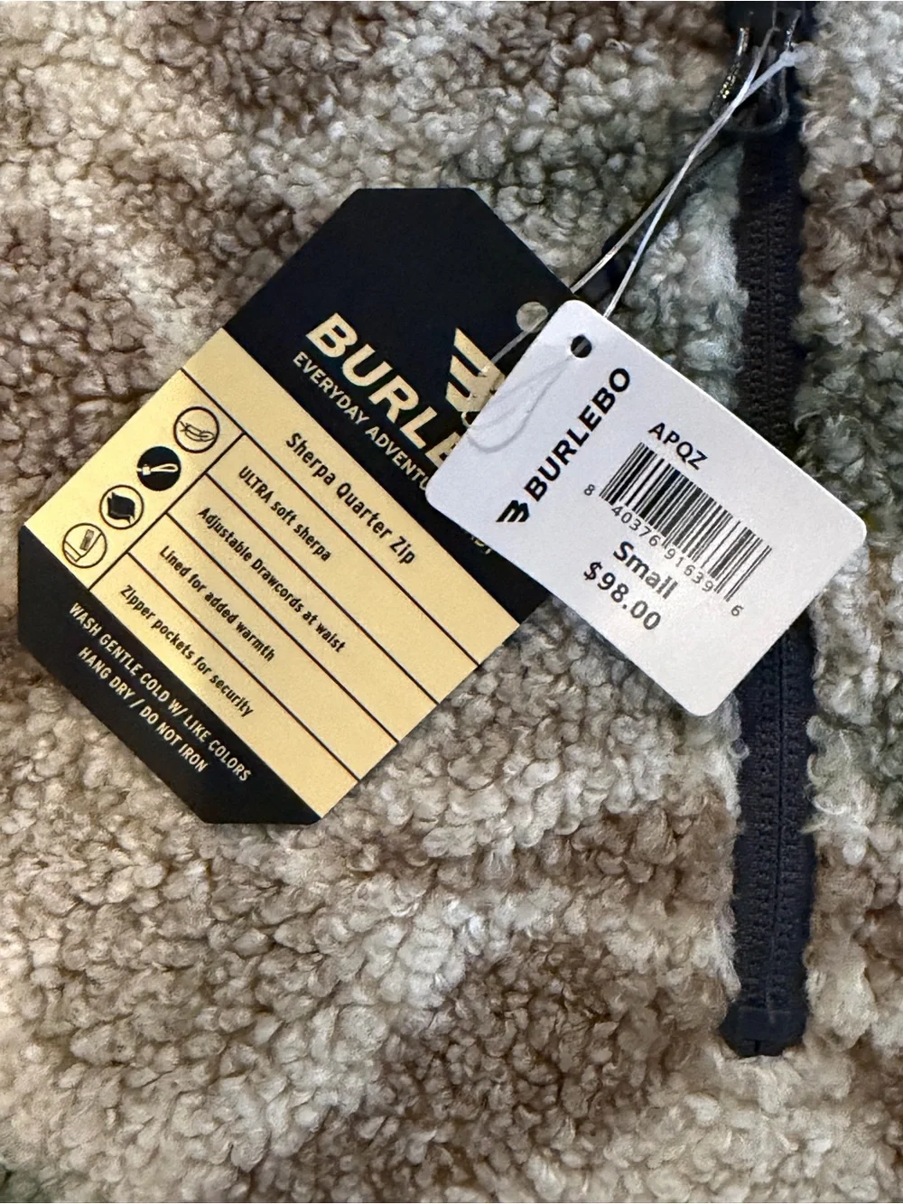 NWT men’s BURLEBO Camouflage Sherpa Fleece Pullover quarter zip size small